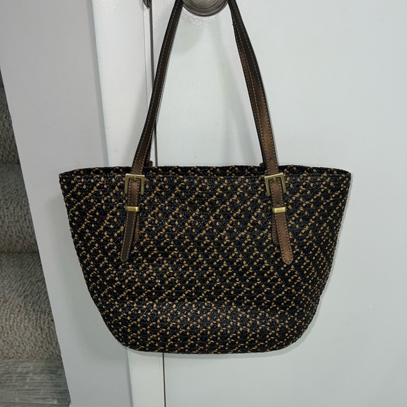 ERIC JAVITS straw raffia black and tan leather trim tote. Beach/ summer tote. - Picture 10 of 14